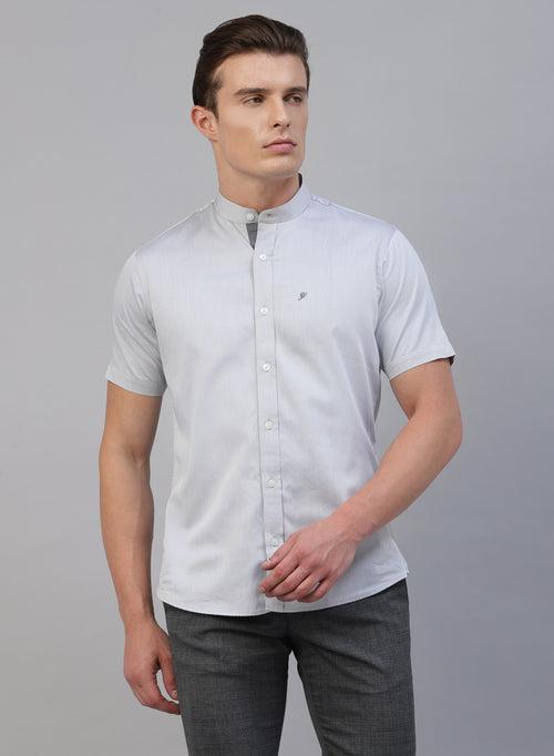 Grey Band Collar Half Sleeve Shirt