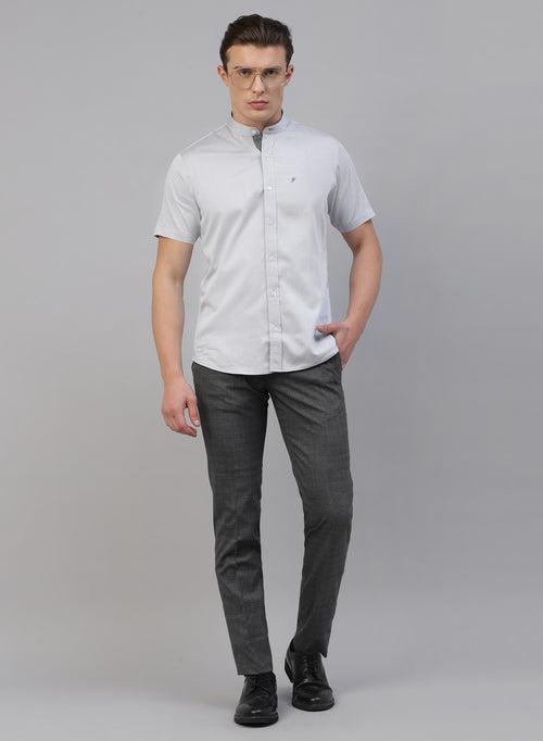 Grey Band Collar Half Sleeve Shirt