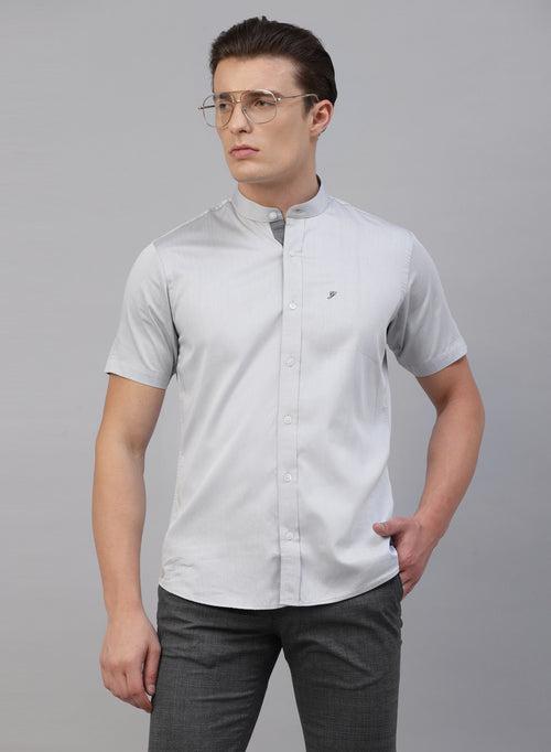 Grey Band Collar Half Sleeve Shirt