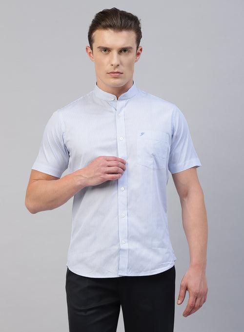 Light Blue 100% Cotton Stripe Casual Shirts