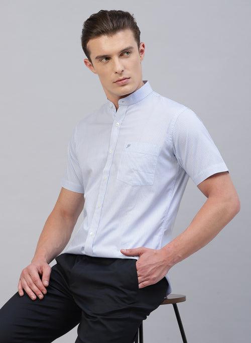 Light Blue 100% Cotton Stripe Casual Shirts