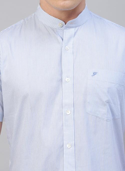 Light Blue 100% Cotton Stripe Casual Shirts