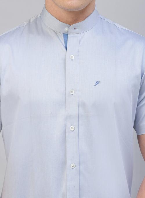 Blue Band Collar Half Sleeve Shirt
