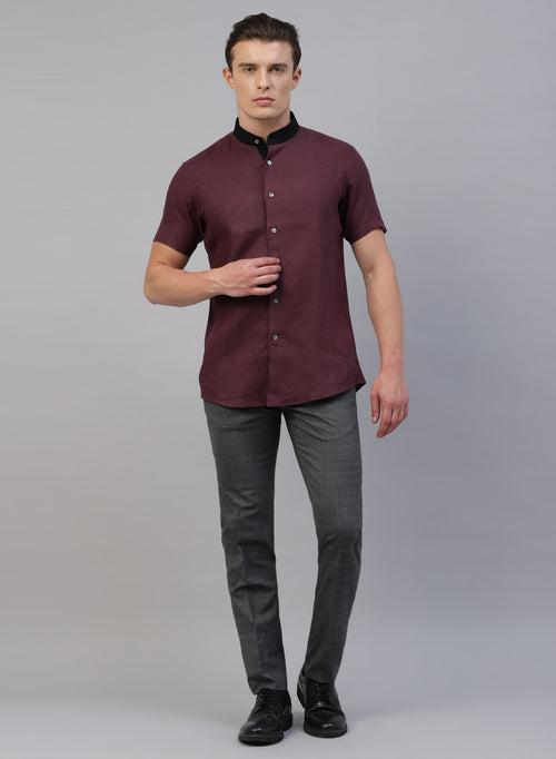 Maroon Linen Half Sleeve Shirt