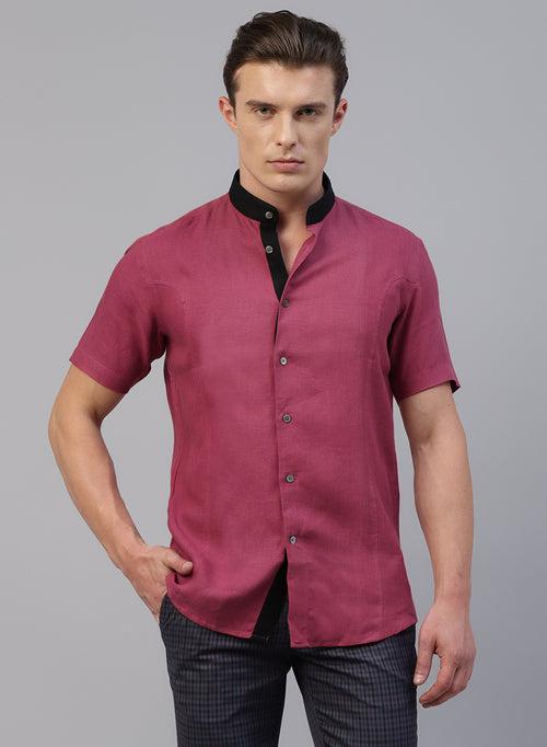 Red Linen Half Sleeve Shirt