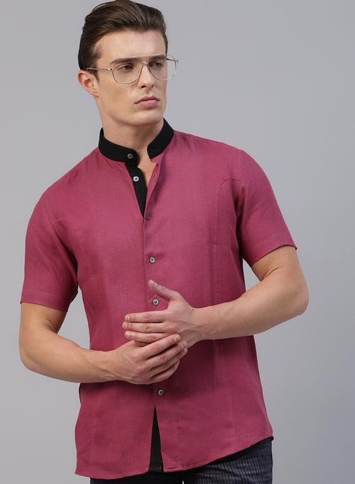 Red Linen Half Sleeve Shirt