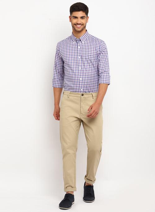 Blue Cotton Check Button Down Casual Shirt