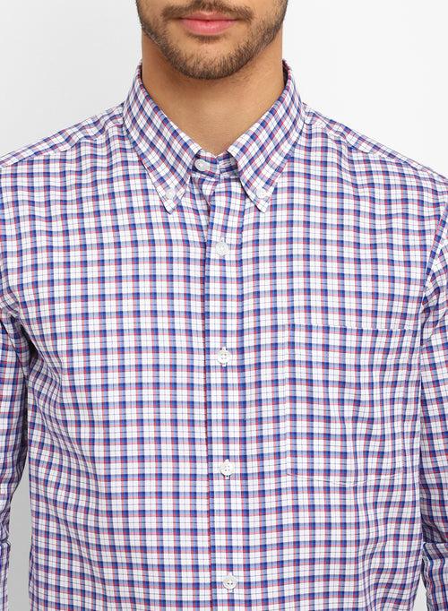 Blue Cotton Check Button Down Casual Shirt