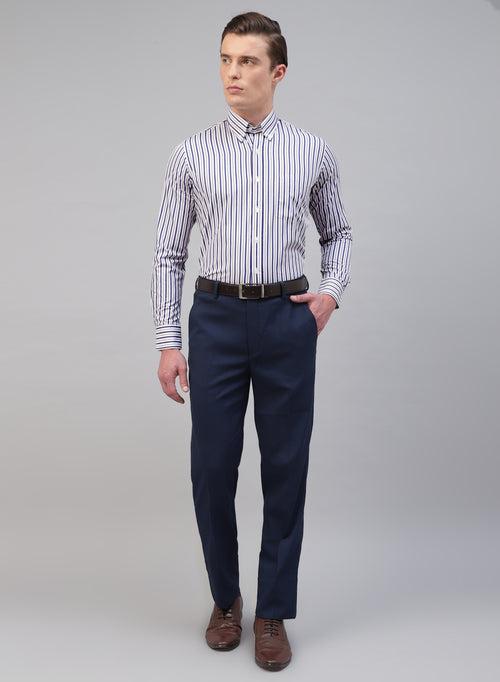 White & Blue Cotton Button Down Stripe Formal Shirt