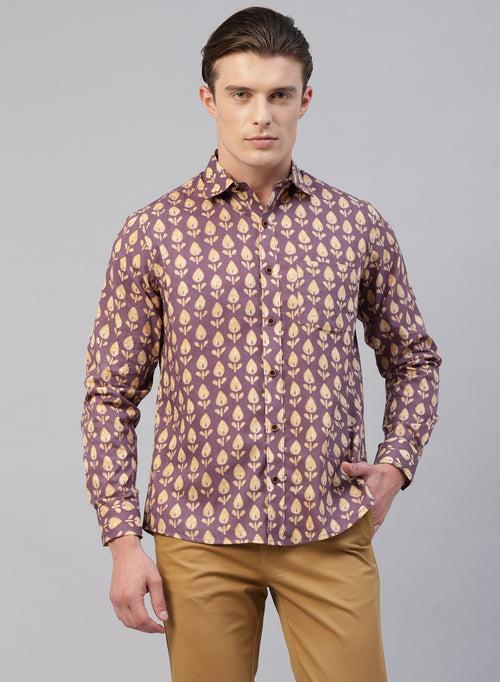 Purple 100% Cotton Printed Casual Shirts