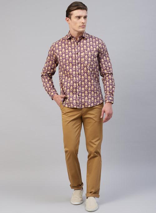 Purple 100% Cotton Printed Casual Shirts