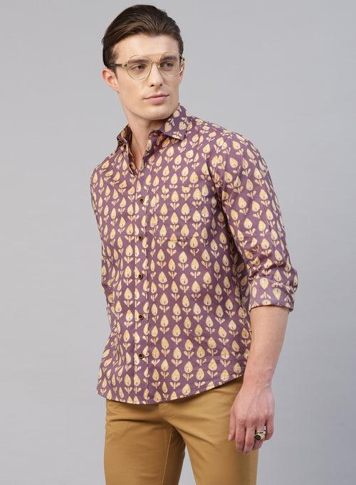 Purple 100% Cotton Printed Casual Shirts