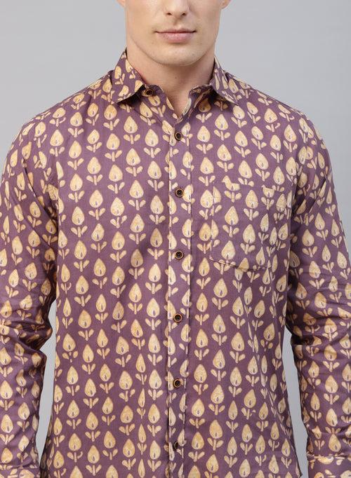 Purple 100% Cotton Printed Casual Shirts