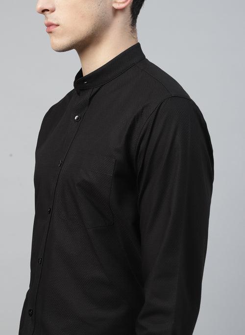 Black Cotton Structured Evening Wear Shirt