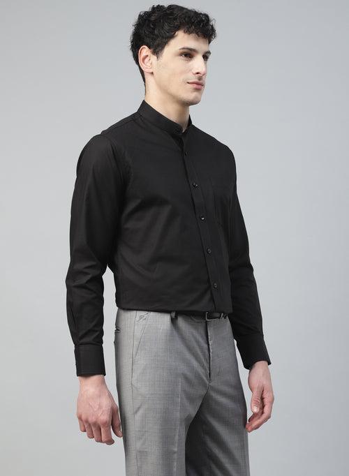 Black Cotton Structured Evening Wear Shirt