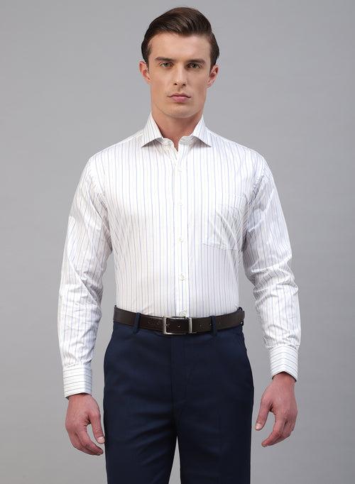 White & Blue 100% Cotton Stripe Formal Shirts