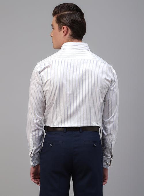 White & Blue 100% Cotton Stripe Formal Shirts