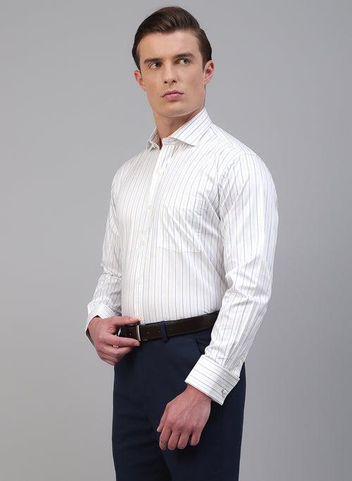 White & Blue 100% Cotton Stripe Formal Shirts