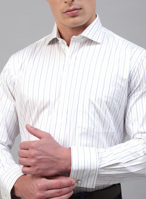 White & Blue 100% Cotton Stripe Formal Shirts