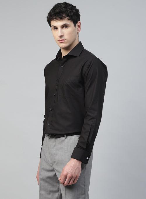 Black Cotton Structured Cufflink Evening Wear Shirt