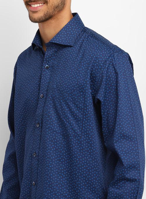 Blue Cotton Printed Casual Shirt