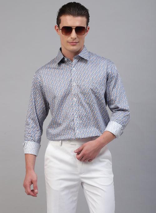 Blue 100% Cotton Printed Casual Shirts