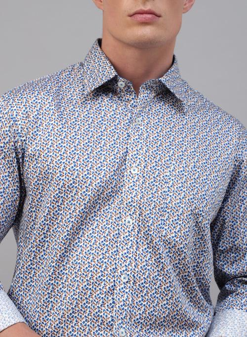 Blue 100% Cotton Printed Casual Shirts