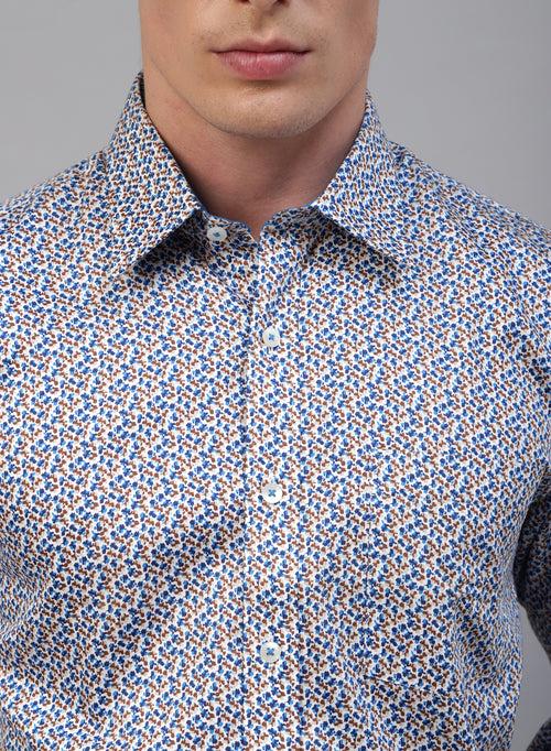 Blue 100% Cotton Printed Casual Shirts