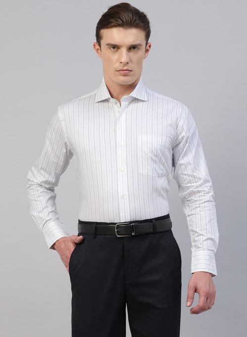 White & Blue 100% Cotton Stripe Formal Shirts