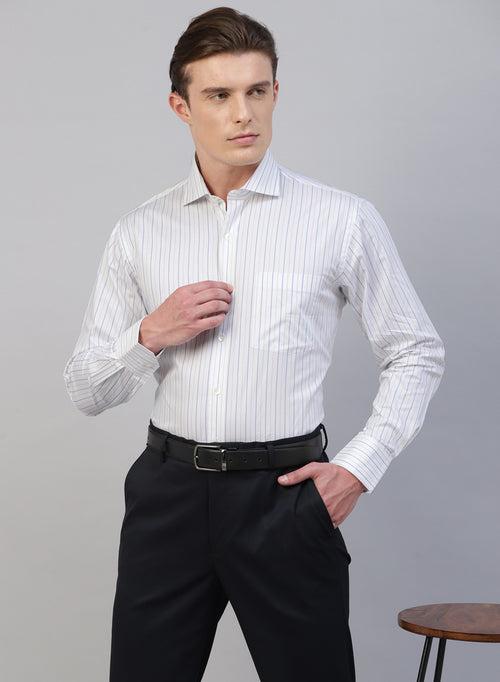 White & Blue 100% Cotton Stripe Formal Shirts