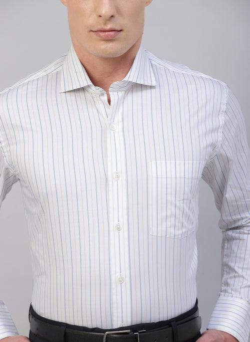 White & Blue 100% Cotton Stripe Formal Shirts