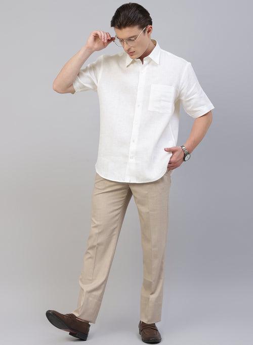 White Linen Half Sleeve Shirt