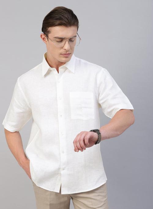 White Linen Half Sleeve Shirt