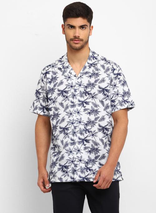 Blue Cotton Printed  Half Sleeve Shirt