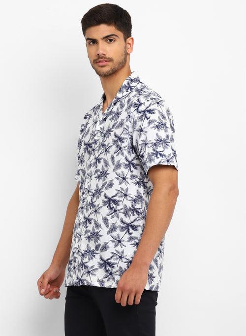 Blue Cotton Printed  Half Sleeve Shirt