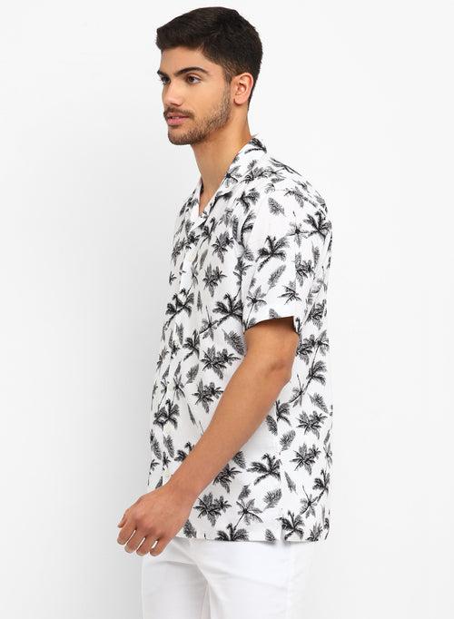 White & Black Cotton Printed Casual Shirt