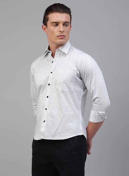 Light Grey 100% Cotton Printed Casual Shirts