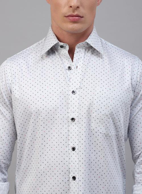 Light Grey 100% Cotton Printed Casual Shirts