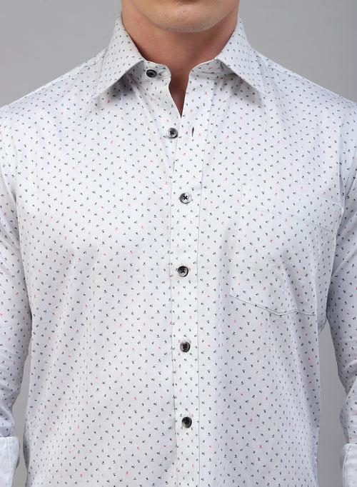 Light Grey 100% Cotton Printed Casual Shirts