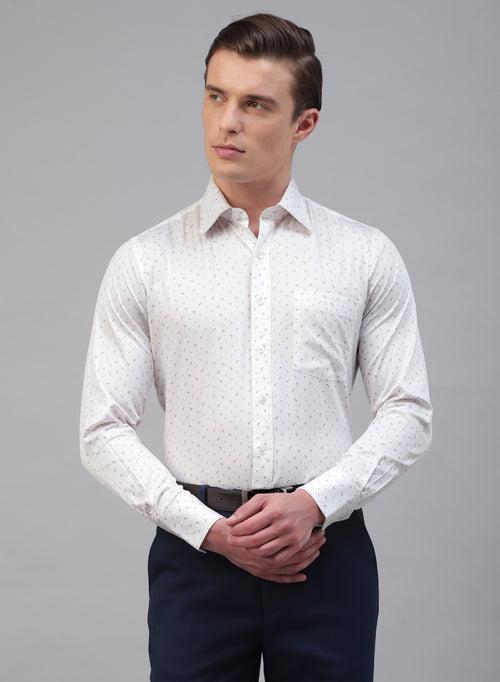 White 100% Cotton Printed Casual Shirts