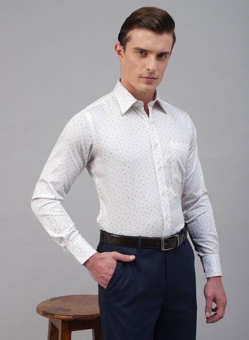 White 100% Cotton Printed Casual Shirts