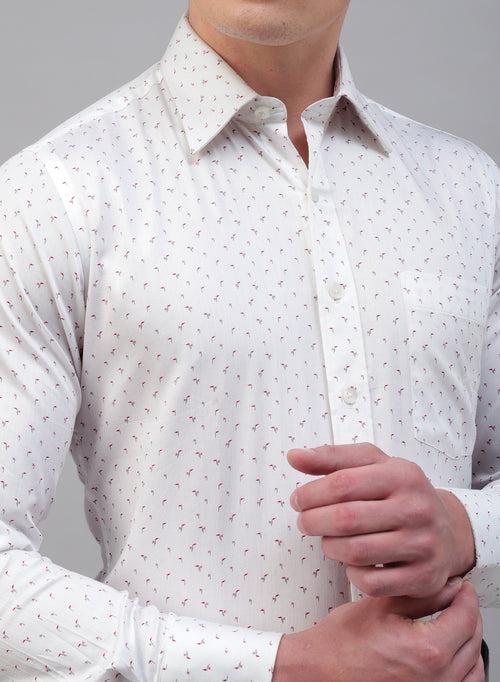 White 100% Cotton Printed Casual Shirts