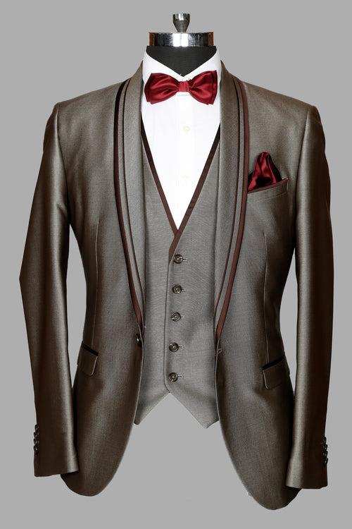 Brown Solid Designer Suit