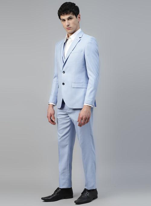 Sky Blue Solid Designer 3Pcs Suit