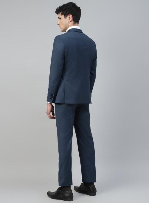 Blue Polywool Solid 2pcs Formal Suit