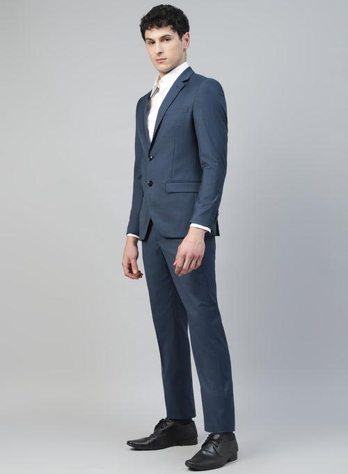 Blue Polywool Solid 2pcs Formal Suit