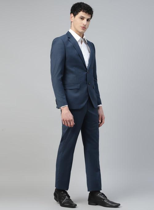 Blue Polywool Solid 2pcs Formal Suit