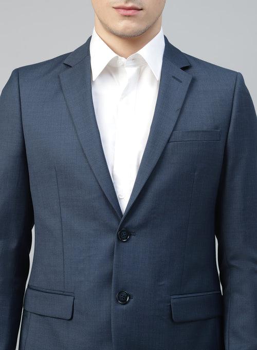 Blue Polywool Solid 2pcs Formal Suit