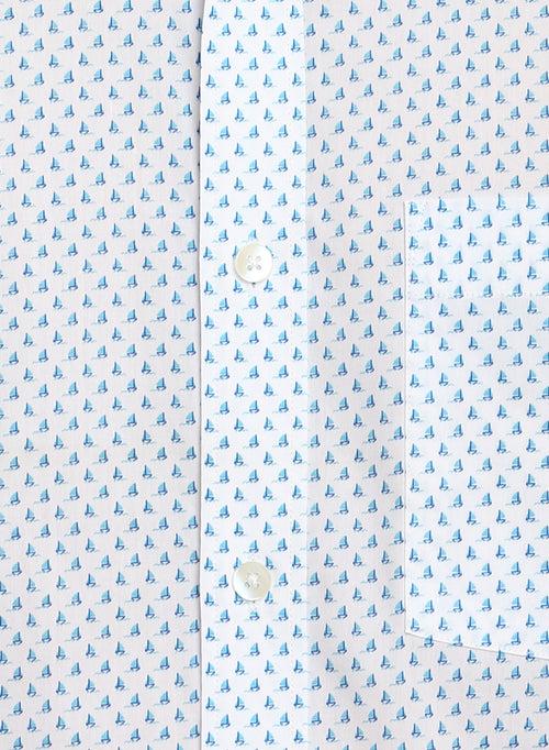 White & Turquoise Cotton Printed Casual Shirt