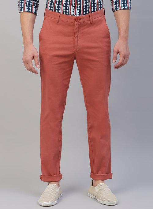 Brick Red Cotton Stretch Casual Trouser